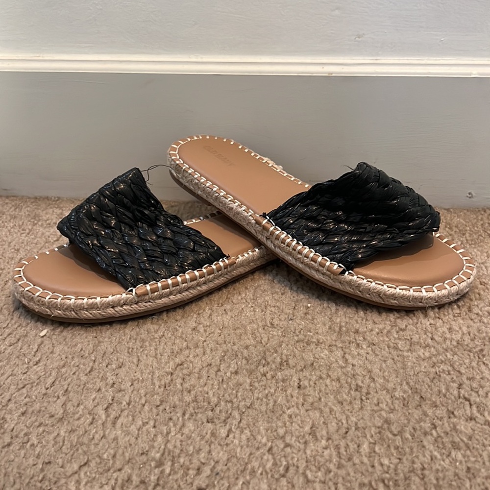 Old Navy Raffia Espadrille Black Women Slide Sandals
